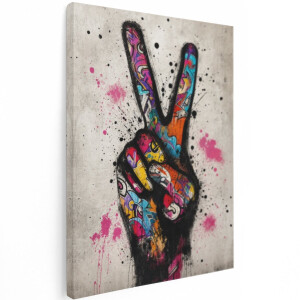 Artaza Canvas Schilderij Graffiti Peace Hand - Kleurrijk Streetart - 60x80 cm - Wanddecoratie Woonkamer - Schilderijen - Muurdecoratie