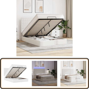 vidaXL Ottoman bed met matras en LED's 140x190cm kunstleer wit