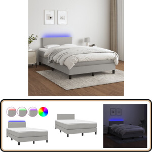 vidaXL Boxspring met LED lichtgrijs 120x200 cm Boxspring - Led Lamp - Tweepersoonsbed - Grijs Bed - Boxspring Frame
