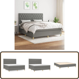 vidaXL Boxspring - Donkergrijs - 160x200 cm Boxspringbed - Slaapcomfort - Pocketvering Matras - Middenhard - Grijs