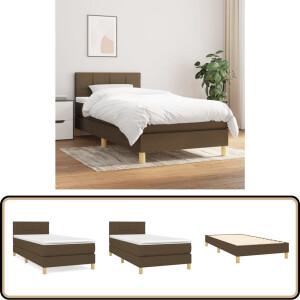 vidaXL Boxspring met matras - Donkerbruin 90x190 cm Boxspringbed - Pocketvering - Slaapcomfort - Verstelbare Hoofdbord - Duurzaam Materiaal