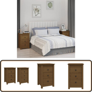 vidaXL Nachtkastjes - Honingbruin - Massief Grenenhout Nachtkastjes - Kastje - Slaapkamermeubilair - Houten Meubel - Grenoble Hout