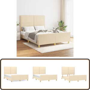 vidaXL Bedframe - Stof - Crème - 140x190 cm Bed Frame - Hoofdeinde - Crème - Tweepersoonsbed - Houten Bed