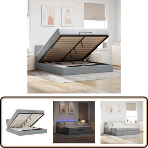 vidaXL Ottoman bed met matrassen en LED's 200x200cm stof lichtgrijs