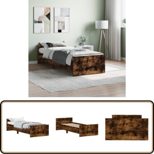 Stijlvol gerookt eiken bedframe 75x190 cm Bed Frame - Houten Bed - Bruine Bed - Gerookt Eiken - Tweepersoons Bed