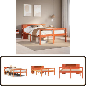 vidaXL Bed met boekenkast zonder matras hout wasbruin 140x200 cm
