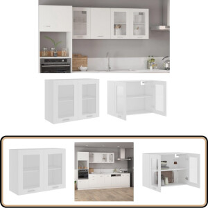 vidaXL Hangkast - 80x31x60 cm - Bewerkt hout - Wit Hangkast - Keukenopslag - Opslagkast - Houten Kast - Witte Kast