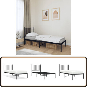 vidaXL Bedframe - Metaal - Zwart - 75x190 cm Klassieke Bed Frame - Metalen Bedframe - Zwarte Bedframe - Staal Bedframe - Eenpersoons Bed