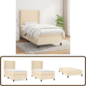 vidaXL Boxspring - Crèmekleurig - 100x200 cm Boxspringbed - Cremekleurig - Tweepersoonsbed - Verstelbare Hoofdbord - Pocketveermatras