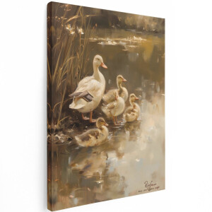 Artaza Canvas Schilderij Moedereend - 30x40 cm - Wanddecoratie Dieren - Muurdecoratie Vijver - Schilderijen Natuur