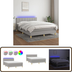 vidaXL Boxspring met matras en LED - Lichtgrijs 140x200 cm Boxspring - Led Boxspring - Slaapcomfort - Boxspring Frame - Lederlook