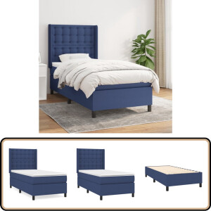vidaXL Boxspring - Blauw - 90x190 cm - Inclusief Matras Boxspringbed - Slaapkamerinrichting - Tweepersoonsbed - Pocketveermatras - Blauwe Bedden