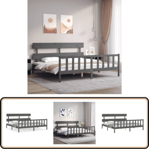 vidaXL Bedframe 200x200 cm - Massief Hout Grijs Massief Hout Bed Frame - Grenenhout Bed - Grijs Bed - Tweepersoons Bed - Boxspring Bed