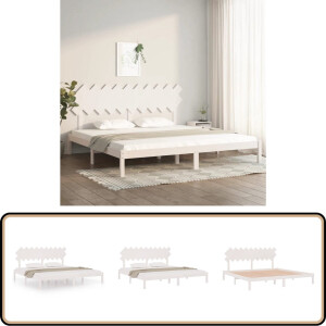 vidaXL Bedframe - Wit - Massief hout - 200x200 cm Modern Bed Frame - Wooden Bed Frame - Grenenhouten Bed - King Size Bed - White Bed Frame