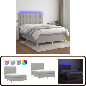 vidaXL Boxspring met LED - Lichtgrijs - 140x190 cm Boxspring - Led Boxspring - Luxe Boxspring - Grijs Boxspring - Tweepersoons Boxspring