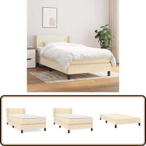 vidaXL Boxspring - Creme - Inclusief Matras - 100x200 cm Boxspringbed - Slaapcomfort - Pocketvering - Creme Kleur - Hoofdbord