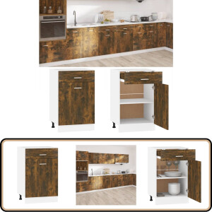 vidaXL Onderkast Gerookt Eiken - Stijlvol en Functioneel Keukenonderkast - Lades - Houten Kast - Bruine Kast - Bergruimte