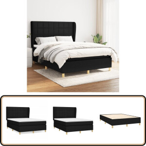 vidaXL Boxspring - Zwart - 140x190 cm - Inclusief Matras Boxspringbed - Tweepersoonsbed - Pocketveermatras - Zitzakken - Slaapkamerinrichting