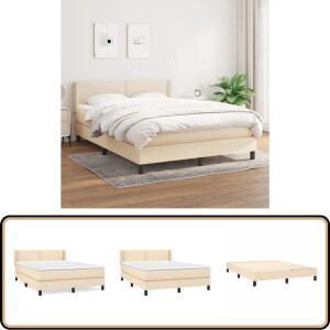 vidaXL Boxspring Crème 140x190 cm incl. Matras Boxspringbed - Boxspring - Creme Kleurig - Tweepersoonsbed - Pocketed Veren Matras