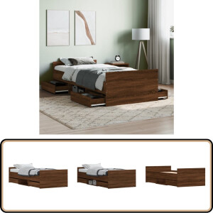 vidaXL Bedframe - Bruin Eiken - 100x200 cm Bed Frame - Tweepersoons Bed - Houten Bed - Bruine Eiken Kleur - Bed Met Lade