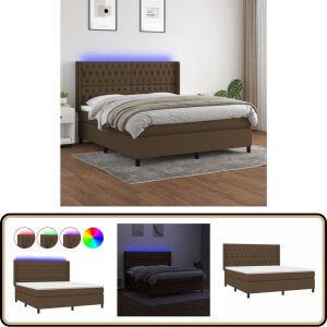 vidaXL Boxspring met LED - Donkerbruin - 160x200 cm Boxspring - Led Bed - Boxspring Met Led - Pocketed Spring Mattress - Lederlook Bed