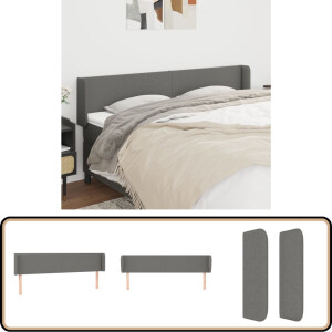vidaXL Hoofdbord met randen donkergrijs 183 cm Hoofd Bord - Hoofdeinde - Beddecoratie - Stoffen Hoofdbord - Grijs Hoofdbord