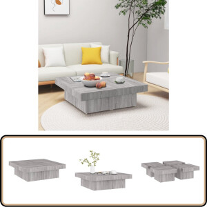 vidaXL Salontafel 90x90 cm - Grijs Sonoma Eiken Salontafel - Bijzettafel - Houten Salontafel - Grijze Salontafel - Klassiek Ontwerp