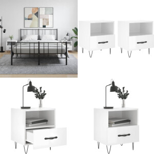 vidaXL Nachtkastjes 2 st 40x35x47,5 cm bewerkt hout hoogglans wit - Nachtkastje - Nachtkastjes - Bijzettafel - Wandkastje