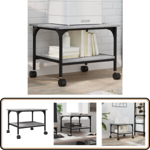 vidaXL Printerkast 2-laags - Grijs Sonoma 50x40x38cm Printerstandaard - Printstation - Bureauspullen Organizer - Werkplace Organisatie - Houten Printerstandaard