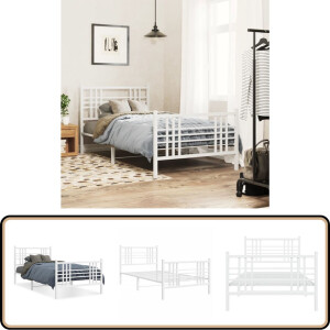 vidaXL Bedframe - Metaal - Wit - 90x200 cm Staal Frame - Metalen Bed - Enkel Bed - Witte Bedbank - Boxspring Frame
