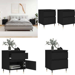 vidaXL Nachtkastjes 2 st 40x35x50 cm bewerkt hout zwart - Nachtkastje - Nachtkastjes - Bijzettafel - Wandkastje