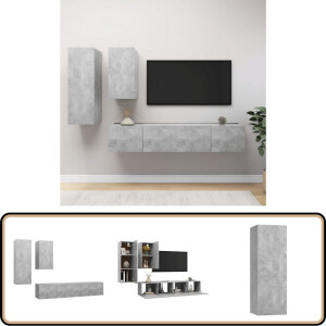 vidaXL Tv-meubelset - 4-delig - Bewerkt hout - Betongrijs Tv Meubilair - Houten Tv-kast - Tv Kastenset - Tv Stand - Media Kast