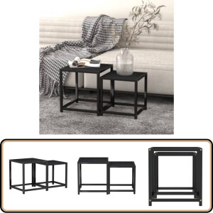 vidaXL Salontafels - Set van 2 - MDF - Zwart Salontafel Set - Industrieel Design - Zwarte Salontafel - Mdf Salontafel - Metalen Salontafel