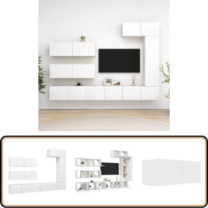 vidaXL Tv-meubelset - 7-delig - Wit - Bewerkt hout Tv Meubels - Houten Tv Kasten - Tv Kast Set - Witte Tv Meubelen - Modern Tv Meubel