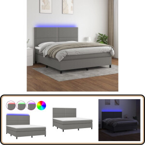 vidaXL Boxspring met LED donkergrijs 160x200 cm Boxspring - Donkere Kleuren - Lederlook - Elektrisch Verstelbare Hoofdbord - Led Verlichting