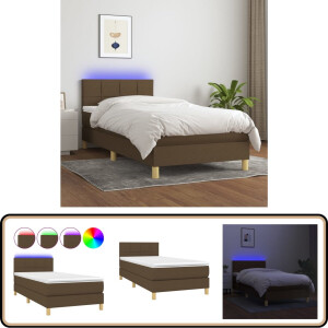 vidaXL Boxspring - LED - Donkerbruin - 90x190 cm Boxspring - Led Bed - Donkere Bruine Boxspring - Pocketveer Matras - Slaapcomfort