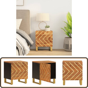 vidaXL Nachtkastje - Mangohout - Bruin en Zwart Nachtkastje - Mangohouten Kast - Houten Kast - Slaapkamerspullen - Kamerdecoratie
