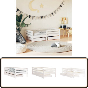 vidaXL Kinderbedframe - 70x140 cm - Met lades - Wit Kinderbed Frame - Houten Bed - Kids Bed - Grenenhouten Bed - Kinderkamer Meubilair