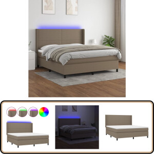 vidaXL Boxspring - Matras en LED - Taupe - 180x200 cm Boxspring Bed - Led Bed - Pocketveer Matras - Taupe Bed - Tweepersoons Bed