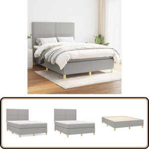 vidaXL Boxspring - Met Matras - Stof - Lichtgrijs - 140x190 cm Boxspringbed - Boxsprings - Slaapkamerinrichting - Tweepersoonsbed - Grijs Bed