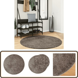 vidaXL Vloerkleed ISTAN - Hoogpolig - Grijs - Ø 120 cm Vloerkleed - Donzig Vloerkleed - Zacht Vloerkleed - Anti Slip Vloerkleed - Polyester Vloerkleed