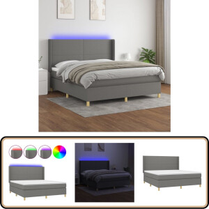vidaXL Boxspring met matras en LED - Donkergrijs - 180x200 cm Boxspring Bed - Donkere Kleuren - Led Lampen - Pocketed Spring Mattress - Hoofdbord