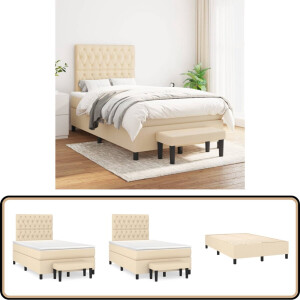 vidaXL Boxspring - Stof - Crème - Inclusief Matras Boxspringbed - Creme Kleurig - Tweepersoonsbed - Pocketveer Matras - Middenhard