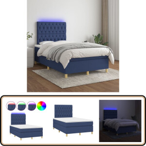 vidaXL Boxspring met LED en matras - Blauw - 120x200 cm Boxspring - Led Lamp - Slaapcomfort - Hoofdboard - Pocketed Spring Mattress