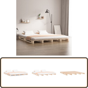 vidaXL Palletbed Grenenhout 160x200 cm Palletbed - Massief Grenenhout - Vintage Bed - Rustic Bed - Industrieel Bed