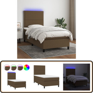 vidaXL Boxspring met LED en matras - 100x200 cm - Donkerbruin Boxspring - Donkere Bruine Boxspring - Led Boxspring - Boxspring Met Led - Pocketveer Matras
