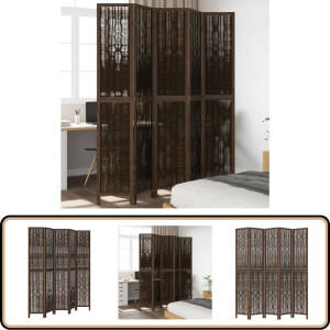 vidaXL Kamerscherm 5 panelen - Massief hout - Donkerbruin Kamerscherm - Scheidingswand - Privacy Screen - Houten Kamersscerm - Bruine Kamersscherm