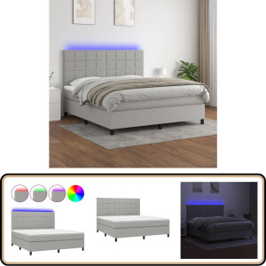 vidaXL Boxspring - 180x200 cm - LED - Lichtgrijs Boxspring - Led Bed - Slaapcomfort - Tweepersoons Bed - Grijs Bed