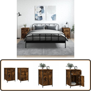 vidaXL Nachtkastjes - Set van 2 - Gerookt Eiken Nachtkastje - Bedkasts - Slaapkamermeubilair - Houten Meubel - Bruine Meubels