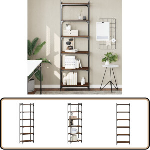 vidaXL - Boekenkast - 6-laags - 60x30x188 - cm - bewerkt - hout - bruin - eikenkleur